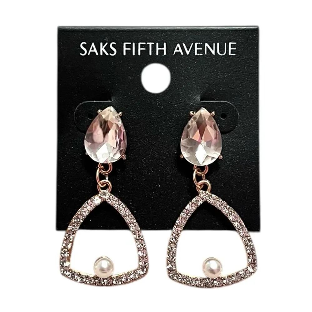 Saks Fifth Avenue Gold Crystal Teardrop & Rhinestone Pearl Drop Earrings